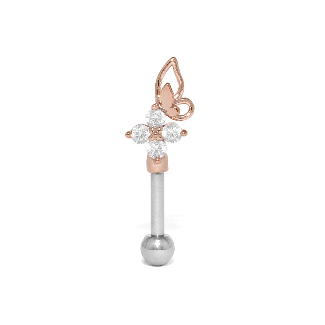 軟骨ピアス 16G 蝶 バタフライ ちょうちょ 花 フラワー ジュエル
