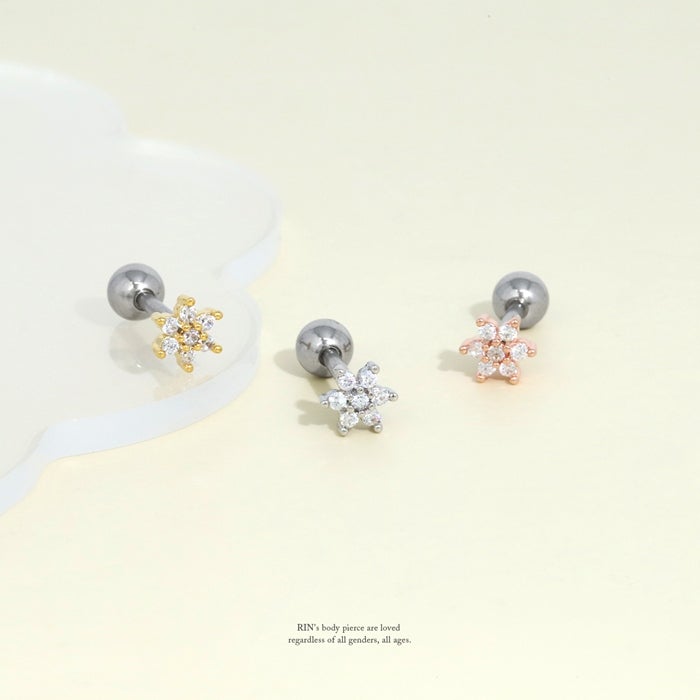 軟骨ピアス 16G 花 フラワー お花 雪 雪の結晶 ミニ プチ ジュエル