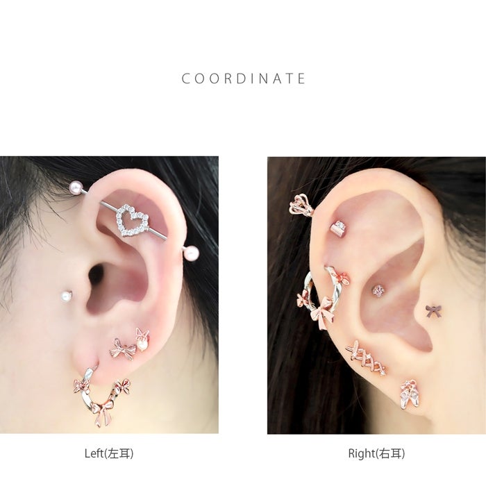 軟骨ピアス 18G リボン りぼん フープ シンプル バレエコア キャッチ