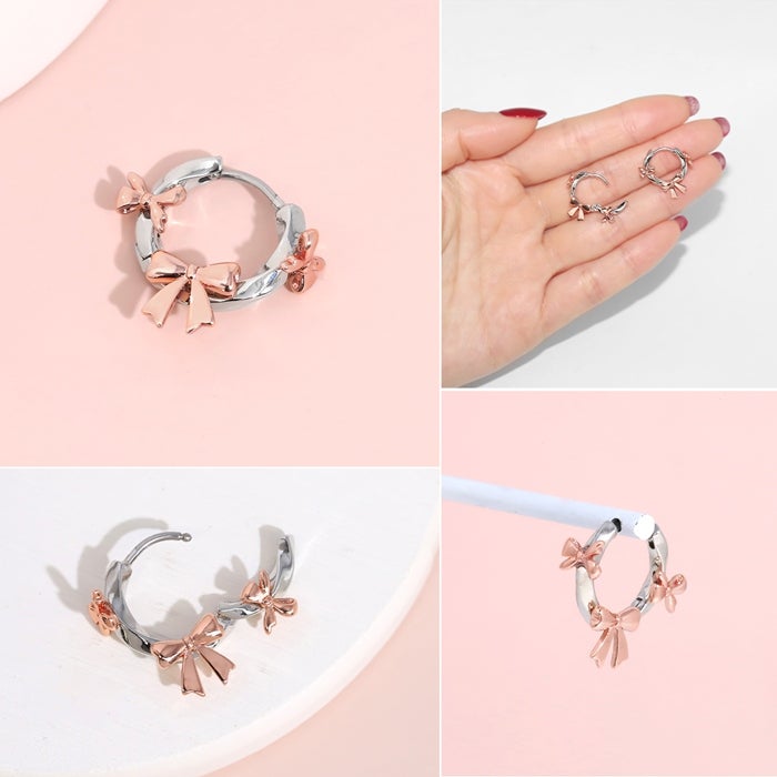 軟骨ピアス 18G リボン りぼん フープ シンプル バレエコア キャッチ