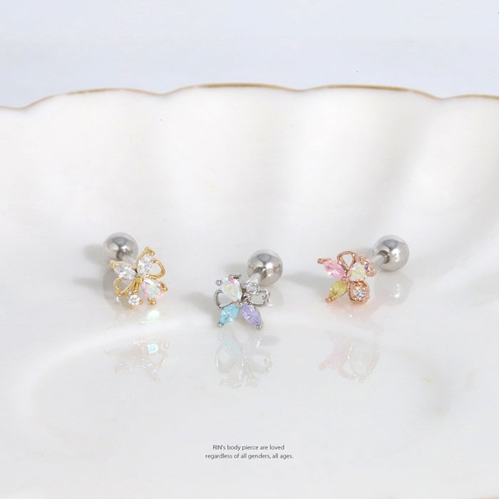 軟骨ピアス 16G 花 蝶 リボン 蝶々 ちょうちょ はな フラワー ジュエル