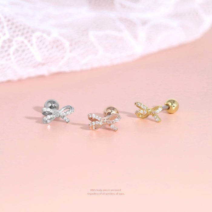 軟骨ピアス 16G リボン りぼん バレエコア かわいい ジュエル