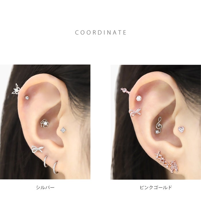 軟骨ピアス 16G リボン りぼん バレエコア かわいい ジュエル