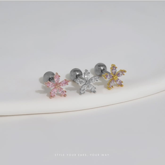 ボディピアス 16G 軟骨ピアス 花 はな フラワー ジュエル 植物 可愛い