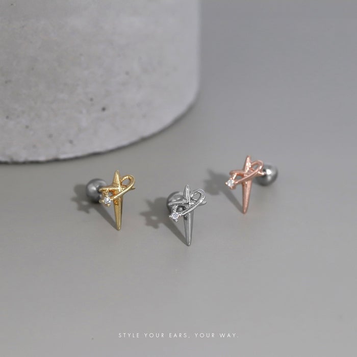 ボディピアス 16G 軟骨ピアス クロス 十字架 ジュエル シンプル