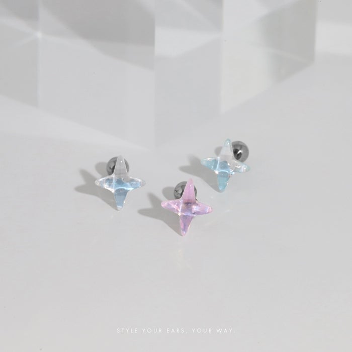 ボディピアス 16G 軟骨ピアス クロス 十字架 クリア オーロラ ホワイト
