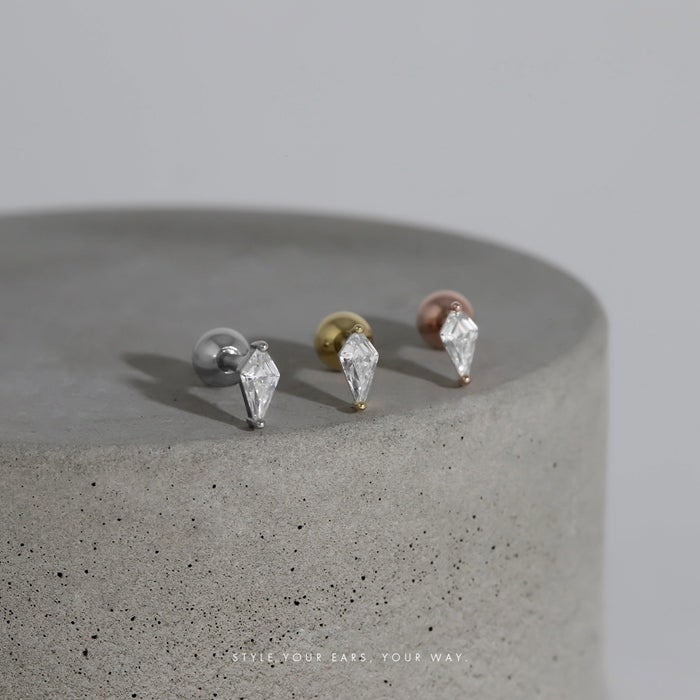 ボディピアス 16G 軟骨ピアス ダイヤ ひし形 一粒ジュエル 上品 ミニ