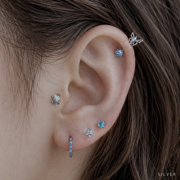 ボディピアス 16G 軟骨ピアス ハート 花 フラワー ジュエル 植物