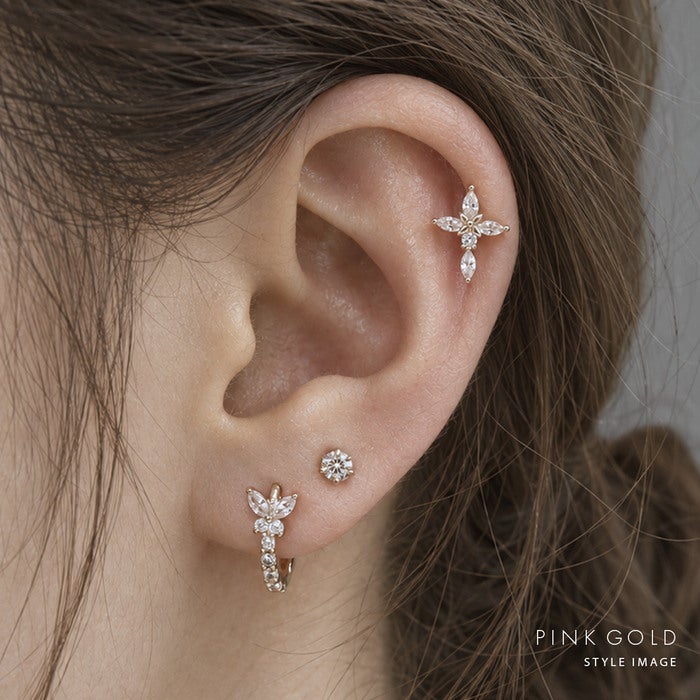 ボディピアス 16G 軟骨ピアス クロス 十字架 ジュエル キュービック